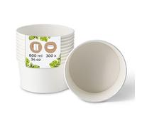 BIOZOYG Ciotola per insalata 300 pezzi 800 ml bianco - Ciotola usa e getta per zuppa e insalata da asporto - Contenitore Deli e Mealprep in cartone usa e getta