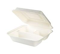 BIOZOYG Contenitore per pranzo in canna da zucchero diviso in 3 I Ciotola da asporto non rivestita sostenibile biodegradabile I Per caldo e freddo 23,8x23,9x8,1cm I 50 Lunch box 3 comparti