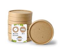 BIOZOYG Coperchi in Cartone per Tazze 25 Pezzi Ø 90 mm Marrone Terrina Per Zuppa Con Coperchio Rivestito Monouso Coperchi Cartone Membrane Ciotole Asporto Ciotola Insalata Terrina Coppe Gelato