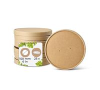 BIOZOYG Coperchi in Cartone per Tazze 50 Pezzi Ø 150 mm Marrone Terrina Per Zuppa Con Coperchio Rivestito Monouso Coperchi Cartone Membrane Ciotole Asporto Ciotola Insalata Terrina Coppe Gelato