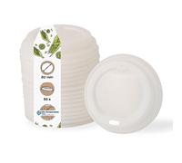 BIOZOYG Coperchio per Bicchiere Caffè da Asporto Ø 80mm I 50 Coperchi per Bicchieri di Carta di Bioplastica CPLA 100% biodegradabile, compostabile, riciclabile I Coperchio con Foro piatto bianco