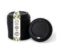 BIOZOYG Coperchio per Bicchiere Caffè da Asporto Ø 90mm I 50 Coperchi per Bicchieri di Carta di Bioplastica CPLA 100% biodegradabile, compostabile, riciclabile I Coperchio con Foro piatto nero