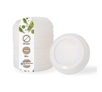 BIOZOYG Coperchio per Bicchiere Caffè da Asporto Ø 90mm I 50 Coperchi per Bicchieri di Carta di Bioplastica CPLA 100% biodegradabile, compostabile, riciclabile I Coperchio con Foro piatto bianco