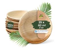 BIOZOYG Palmware Bols snack set I 25 pièces bio bols jetables ronds 80ml, Ø10cm I Vaisselle fête compostable e biodégradable I Feuilles de palmier vaisselle jetable pour fingerfood dips buffet