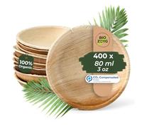 BIOZOYG Palmware Bols snack set I 400 pièces bio bols jetables ronds 80ml, Ø10cm I Vaisselle fête compostable e biodégradable I Feuilles de palmier vaisselle jetable pour fingerfood dips buffet