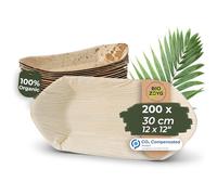BIOZOYG Palmware Ciotola in foglia di palma per finger food I Vasellame monouso biodegradabile I Ciotole monouso da portata Ciotola per immersione Ciotola per merendine I 200 pezzi Party boat 20 cm