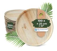 BIOZOYG Palmware - Piatto Pizza usa e getta in foglia di palma I Stoviglie monouso 100 x Tavola da pizza rotonda 25 cm, piatta, con bordo I Foglia di palma Stoviglie monouso biodegradabile