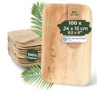 BIOZOYG Palmware - Servizio da Tavola in foglie di palma I 100 pezzi piastra di Palma rettangolare 24x15cm I Stoviglie biologiche biodegradabili Stoviglie da festa Stoviglie monouso compostabili
