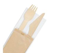 BIOZOYG Posate di legno set di coltelli forchette 16cm e tovagliolo I Posate biodegradabili da merenda I Posate di legno per feste con confezione igienica I 400 set posate confezione maxi