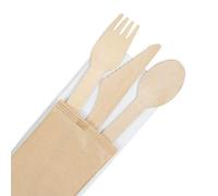 BIOZOYG Posate di legno set di coltelli forchette cucchiai 16cm e tovagliolo I Posate biodegradabili da merenda I Posate di legno per feste con confezione igienica I 200 set confezione maxi