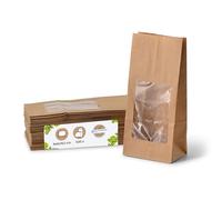 BIOZOYG Sacchetti con fondo quadro S con finestra trasparente biodegradabili 500 pz. Sacchetti di carta Kraft non rivestiti con finestra in plastica bio PLA sacchetti per biscotti tè dolci ecc.