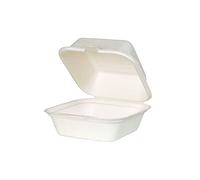 BIOZOYG Scatola Hamburger Biologica Monouso Ciotola di Canna da Zucchero biodegradabile I Contenitori con Coperchio Pieghevole Vaschette Bagassa compostabili 500 ml 14,3x15 cm I 50 pezzi bianco