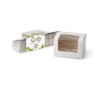 BIOZOYG Scatola per cupcake da pasticceria 13x11 cm in cartone bianco pieghevole alta 8 cm I Scatola con finestra I Confezione muffin regalo con coperchio ribaltabile I Rettangolare 400 pz.