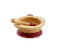 BIOZOYG Set con ciotola di bambù Orso Panda I Ciotola con base a ventosa e cucchiaio - certificato FSC I Splendida scodella in legno di bambù per bambini - ciotola da pappa e muesli rotonda rossa