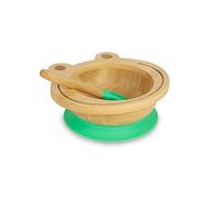 BIOZOYG Set con ciotola di bambù Rana I Ciotola con base a ventosa e cucchiaio - certificato FSC I Splendida scodella in legno di bambù per bambini - ciotola da pappa e muesli rotonda verde