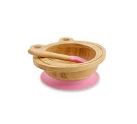 BIOZOYG Set con ciotola di bambù Rana I Ciotola con base a ventosa e cucchiaio - certificato FSC I Splendida scodella in legno di bambù per bambini - ciotola da pappa e muesli rotonda rosa