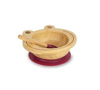 BIOZOYG Set con ciotola di bambù Rana I Ciotola con base a ventosa e cucchiaio - certificato FSC I Splendida scodella in legno di bambù per bambini - ciotola da pappa e muesli rotonda rossa