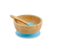 BIOZOYG Set con ciotola rotonda di bambù I Ciotola con base a ventosa e cucchiaio - certificato FSC I Splendida scodella in bambù per bambini - ciotole per pappa e muesli rotonda blu