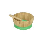 BIOZOYG Set con ciotola rotonda di bambù I Ciotola con base a ventosa e cucchiaio - certificato FSC I Splendida scodella in legno per bambini - ciotole per pappa e muesli in bambù verde