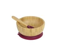 BIOZOYG Set con ciotola rotonda di bambù I Ciotola con base a ventosa e cucchiaio - certificato FSC I Splendida scodella in bambù per bambini - ciotole per pappa e muesli rotonda rossa