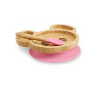 BIOZOYG Set con piatto di bambù Topo I Piatto con base a ventosa e cucchiaio - certificato FSC I Set con ciotola in legno di bambù per bambini - Piatto da merenda I Stoviglie di bambù rosa