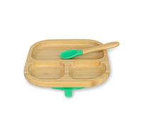 BIOZOYG Set con piatto quadrato di bambù I Piatto con base a ventosa e cucchiaio - certificato FSC I Set con ciotola in legno di bambù per bambini da merenda I Stoviglie di bambù verdi