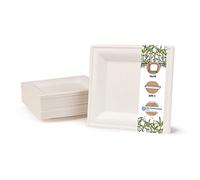 BIOZOYG Set da Tavola ecologiche bagassa usa e getta | 200 pezzi Piatto di canna da zucchero bianco sbiancato angolare 26x26 cm | Set da Tavola monouso