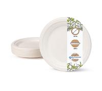 BIOZOYG Set da Tavola ecologiche bagassa usa e getta I 200 pezzi Piatto di canna da zucchero bianco sbiancato rotonda 18 cm I Set da Tavola monouso