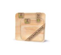 BIOZOYG Stoviglie di Foglia di Palma Set Piatti Monouso I 25 pezzi da 23x23cm e 15x15cm ciascuno I Piatti Monouso Quadrati I Eleganti Stoviglie Usa e Getta Piatto Foglia di Palma I 50 pezzi