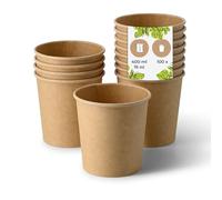 BIOZOYG Tazza per zuppa 100 pezzo 400 ml / 16 oz, Ø 95 mm, marrone cup a soup - Bicchieri carta grandi - Carta kraft - Ciotola per zuppa, ciotole bio, tazza grande, contenitori take away