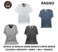 Bipack 2x Maglia Uomo MC, 063978 Argento Melange + Bianco + Nero + Blu Ragno