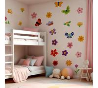 BipBop Stickers "Fiori e farfalle" Set 30 pz. Adesivi murali in tessuto Premium" per bambini attacca e stacca, Sicuri e Atossici. Decora le camerette dei bambini. Unici e creativi