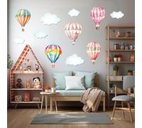 BipBop Stickers "Mongolfiere Set 14 pz " Adesivi murali in tessuto Premium" per bambini attacca e stacca, Sicuri e Atossici. Decora le camerette dei bambini. Unici e creativi