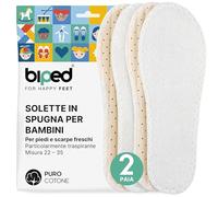 biped 2 paia di solette per bambini a piedi nudi - solette in spugna in 100% cotone e morbida imbottitura in lattice - solette contro l'odore dei piedi e i batteri z2789(24)