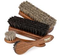 biped Set 4 spazzole per scarpe Classic in legno di faggio - 2 per applicare la crema + 2 per lucidare in crine di cavallo - kit completo per la cura delle scarpe in cofanetto z2487