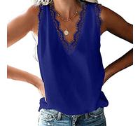 Bipily Camicia da Donna con Scollo a V in Pizzo e Canotta Camicia Casual Senza Maniche Leggera Camicetta Camicia Lace Trim Cami Tank Tops-Blu Navy-XL