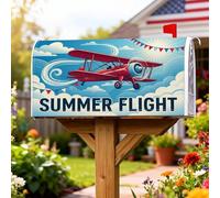 Biplane - Coperture magnetiche per cassetta postale, motivo nuvole vintage estive, colore rosso, per decorazioni per la casa e il giardino, 53 x 64 cm