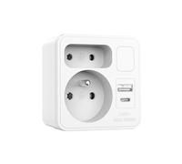 Biplite frontale 2 prese 16A + 6A standard francese con 1 presa USB-A e 1 presa