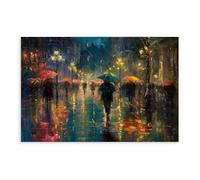 BIQHTGA Poster su tela con immagine di una piazza della città sotto la pioggia, decorazione per camera da letto, ufficio, stanza, regalo, 30 x 45 cm