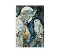 BIQHTGA Poster su tela con la dea Atena e il gufo, decorazione artistica da parete per soggiorno e camera da letto, 20 x 30 cm
