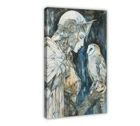 BIQHTGA Poster su tela con la dea Atena e il gufo, decorazione artistica da parete per soggiorno e camera da letto, 30 x 45 cm