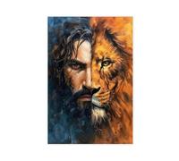 BIQHTGA Poster su tela, motivo: Gesù e il volto di leone, decorazione per camera da letto, ufficio, camera da letto, regalo, 50 x 75 cm