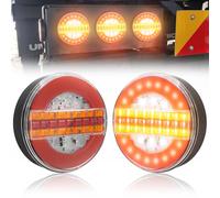 Biqiure 2PCS 49LED Luci Posteriori 24V Indicatore di Frenata,5.4 Inch Rotonda Luce Fanale Posteriore Rimorchio Hamburger Fanali Posteriori Dinamici per Camion,Caravan