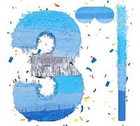 Birchio Set di pignatta a forma di numero 3 con benda e pipistrello (41 x 27 x 9 cm), perfetta per feste di compleanno, blocchi da costruzione, decorazioni a tema di compleanno