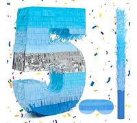 Birchio Set di pignatta a forma di numero 5 con benda e pipistrello (40 x 28 x 10 cm), perfetta per feste di compleanno, blocchi da costruzione, decorazioni a tema