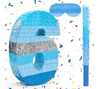 Birchio Set di pignatta a forma di numero 6 con benda e pipistrello (41 x 27 x 9 cm), perfetta per feste di compleanno, blocchi da costruzione, decorazioni a tema di compleanno