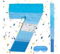Birchio Set di pignatta a forma di numero 7 con benda e pipistrello (40 x 28 x 10 cm), perfetta per feste di compleanno, blocchi da costruzione, decorazioni a tema