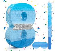 Birchio Set di pignatta a forma di numero 8 con benda e pipistrello (40 x 20 x 10 cm), perfetta per feste di compleanno, blocchi da costruzione, decorazioni a tema