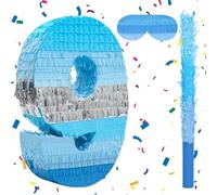 Birchio Set di pignatta a forma di numero 9 con benda e pipistrello (40 x 29 x 10 cm), perfetta per feste di compleanno, blocchi da costruzione, decorazioni a tema