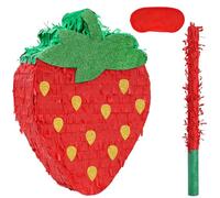 Birchio Set di pignatte a forma di fragola con benda e pipistrello (41,5 x 30,5 x 8,9 cm), perfette per feste di compleanno per bambini, feste a tema frutta, decorazioni